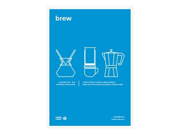 Nicole Mitchell - White geometric line drawings on a blue background showing 3 ways of making coffee
