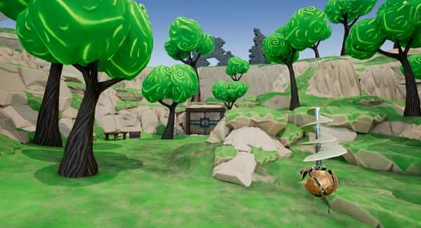 Caelum: Into the Sky - animated environment with mossy rocks and trees