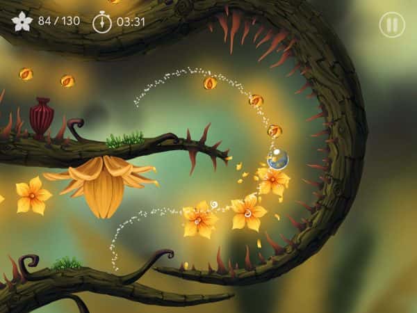 Baum - 2D platform game design with thorny branches and glowing marigolds