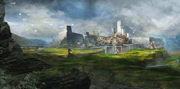 Shaun Slade - futuristic city design with green surrounding area and high walls