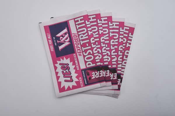 Jed Harling - Spread of newspaper designs with black and magenta two tone print