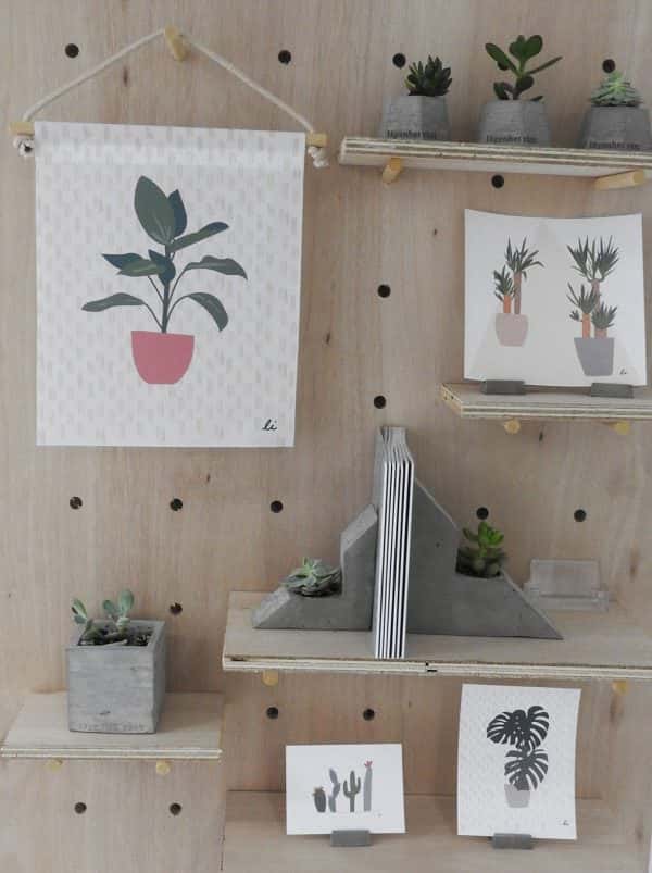 Charlotte Johnson - Minimal illustrations of plants hung from a ply wall