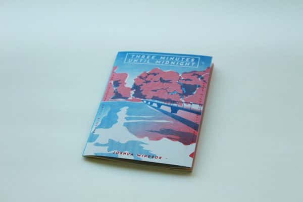 Joshua Windsor - prototype book cover with minimal landscape illustration in two tone print of blue and red