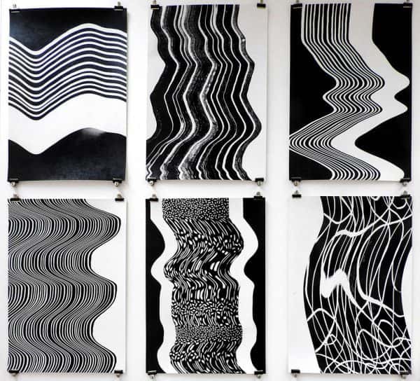 Rosie Lom - glitch effect illustrations in a grid of six