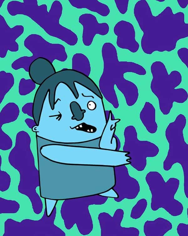 Maisie Tuckett - Image of a cool quirky 2D character waving his arms on a bright funky background