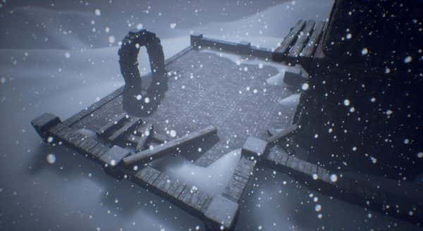 Ben Rhodes - A digital environment with snowdrifts building up around a battlement