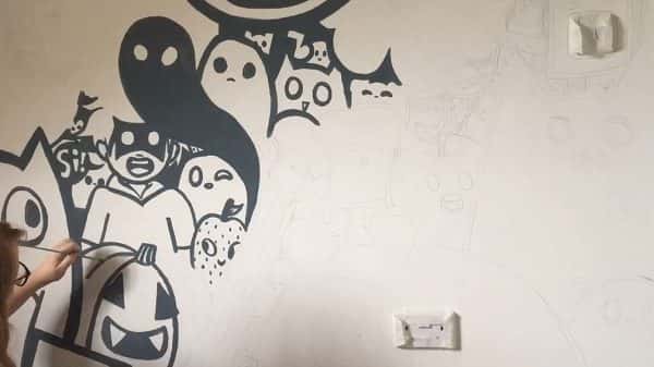 Bonnie Scott - An in progress shot of a spooky themed mural