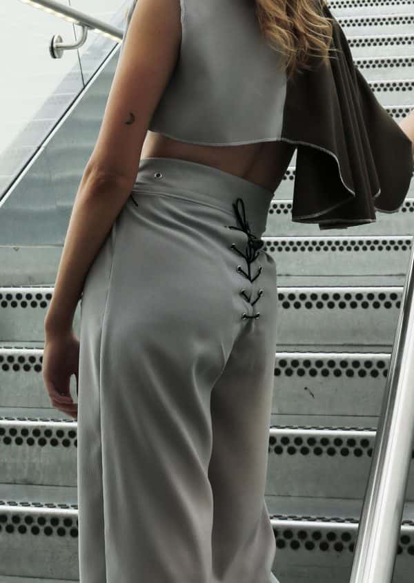 Uzair Khan - Grey crop top and grey trousers with stitched back