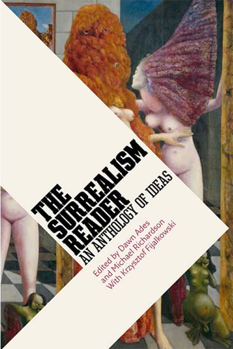 The Surrealism Reader: An Anthology of Ideas, London, Taste Publishing - Book cover entitled The Surrealism Reader, an Anthology of Ideas on a white diagonal stripe, across female nude drawings wearing coloured headresses