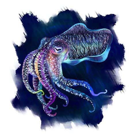 18. Niqi Chasseaud, BA Games Art and Design - BA Games Art and Design graduate Niqi Chasseau art work showing a neon octopus