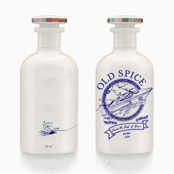 Emma-Louise Hannaway - Old Spice aftershave packaging concept. A white bottle with traditional sailor style blue line illustrations