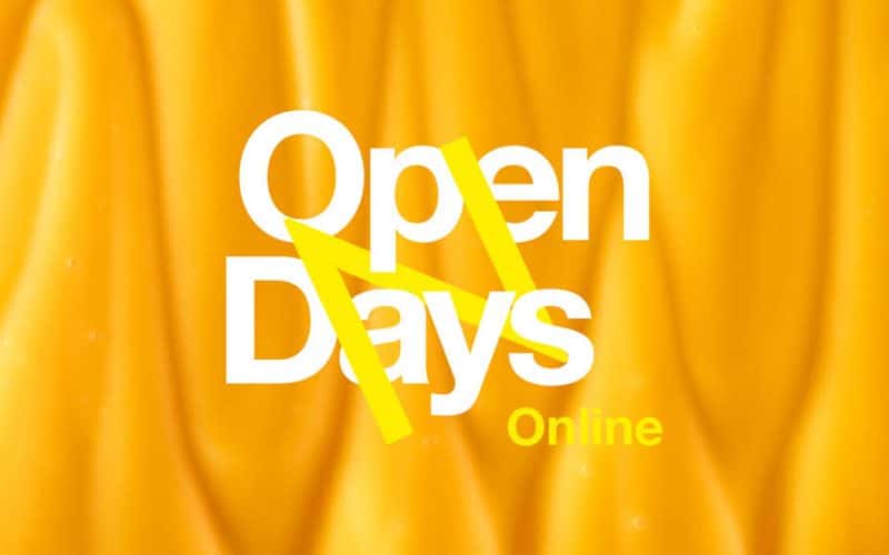 Yellow fabric background with logo reading Open Days online