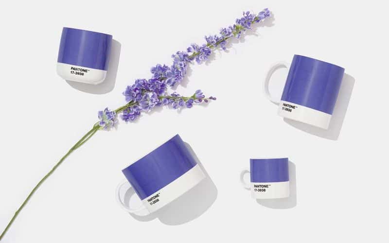 Lavender and purple cups representing the Pantone Colour of the Year 2022