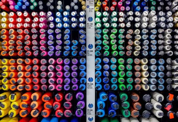  - A full, very colourful display of artists markers on display at the NUA shop