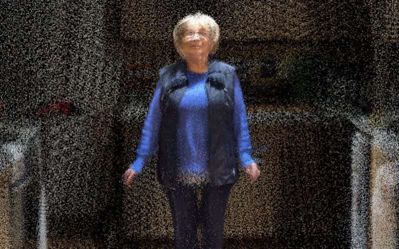 Image showing photograph of 3D site mapping of a old person wearing blue standing in the middle of a kitchen
