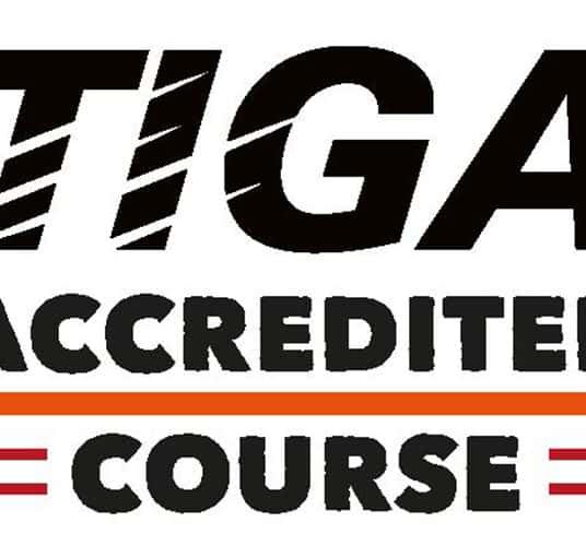  'TIGA Accredited Course' written in bold capital script, underlined with red lines.